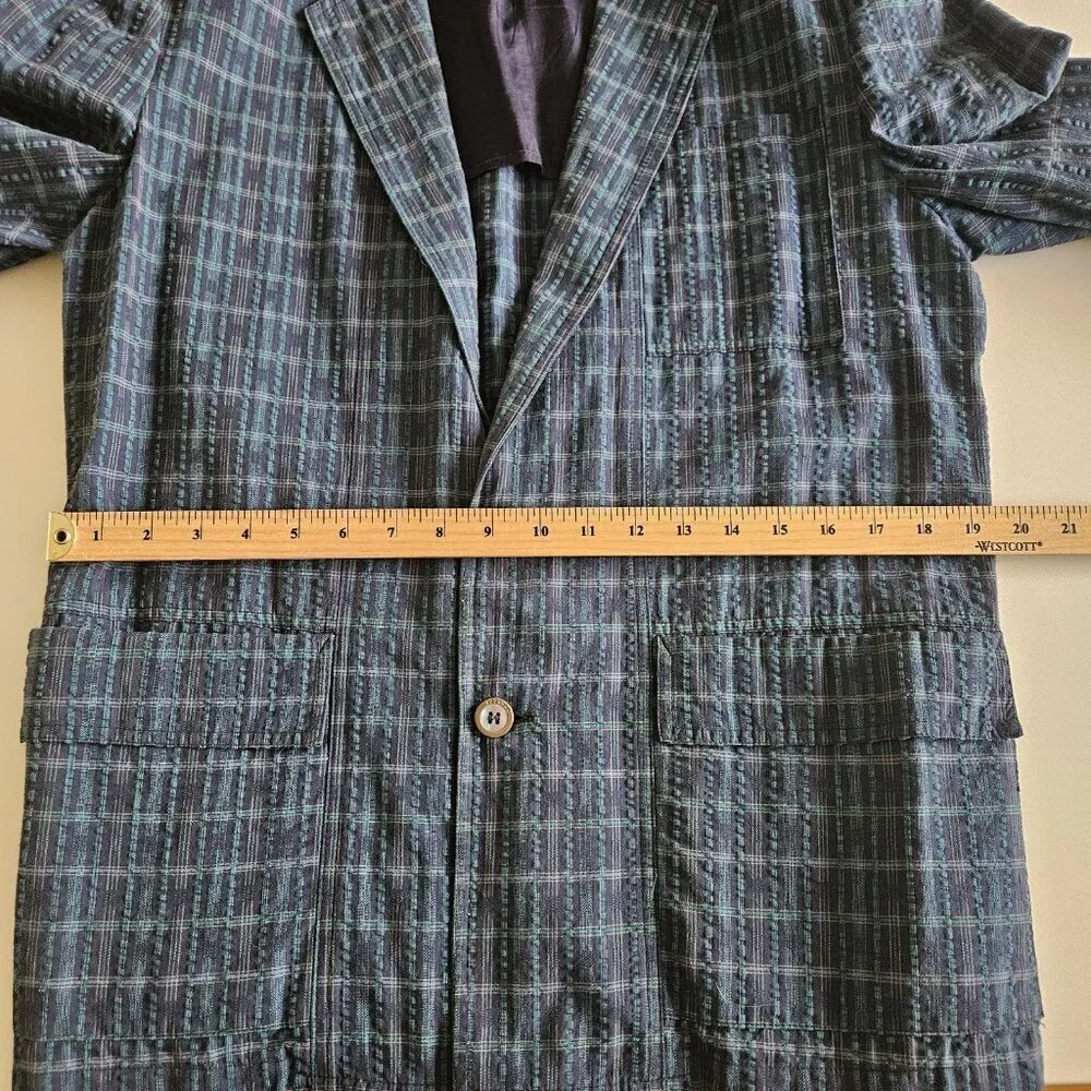 Azzurra Blazer Men 46 R Multi Seersucker Cotton Lined Sleeves Double Vented Boho - Picture 6 of 16